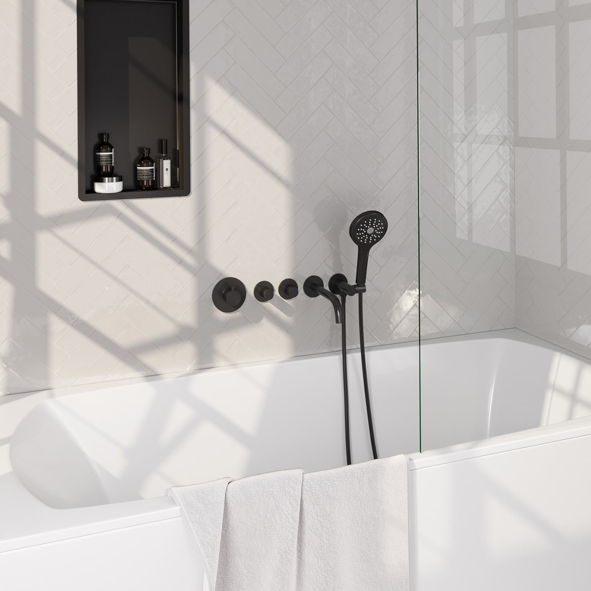 Brauer Stripe inbouw badthermostaat met uitloop - Mat zwart - 3-standen handdouche - 5-S-358