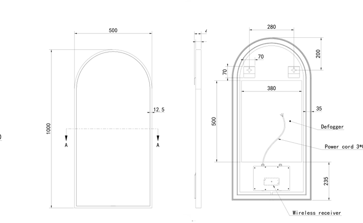 Hotbath BOW510 – technische illustratie, geen kleurweergave