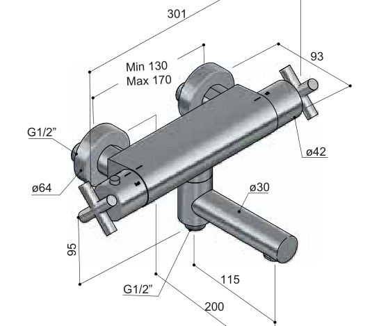 Hotbath C020 – technische illustratie; gekozen kleur wordt niet weergegeven