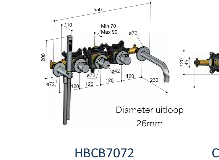 Hotbath CB7172EXT technische illustratie; gekozen kleur niet weergegeven