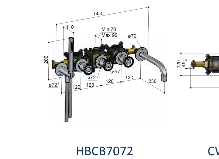 Hotbath CW7172EXT technische illustratie; gekozen kleur niet weergegeven