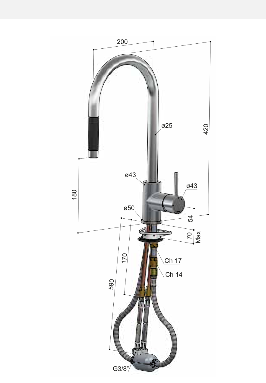 Hotbath FKM12 technische illustratie; gekozen kleur niet weergegeven