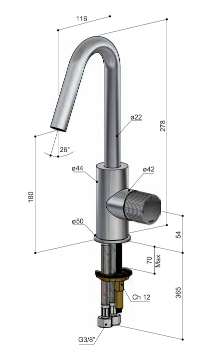 Hotbath GY004D – technische illustratie; gekozen kleur wordt niet weergegeven