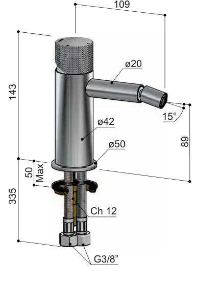 Hotbath GY018D – technische illustratie; gekozen kleur wordt niet weergegeven