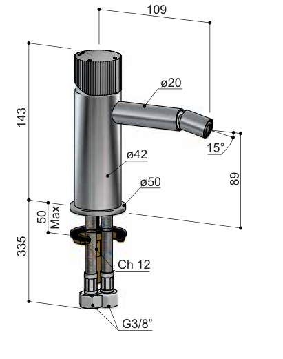 Hotbath GY018R – technische illustratie; gekozen kleur wordt niet weergegeven