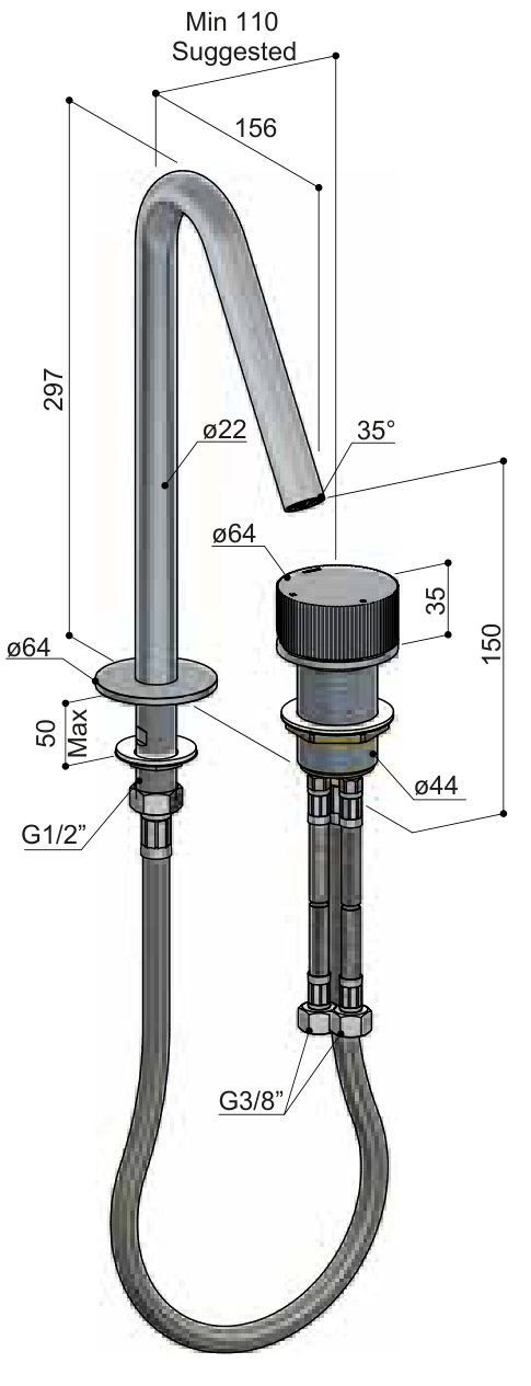 Hotbath GY023R technische illustratie; gekozen kleur niet weergegeven