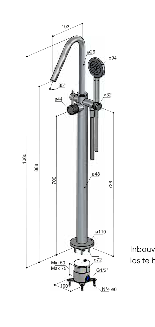 Hotbath GY177DEXT technische illustratie; gekozen kleur niet weergegeven