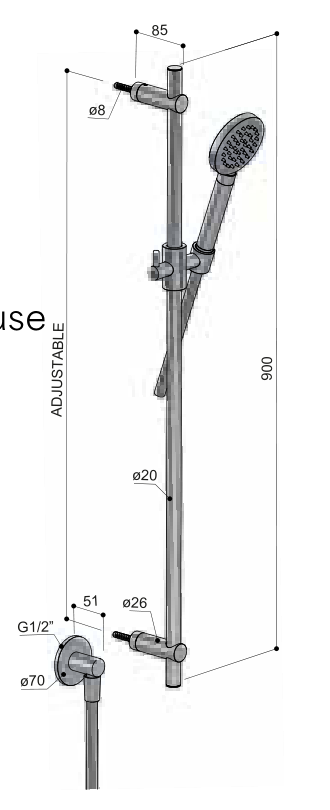 Hotbath M318 – technische illustratie, geen kleurweergave