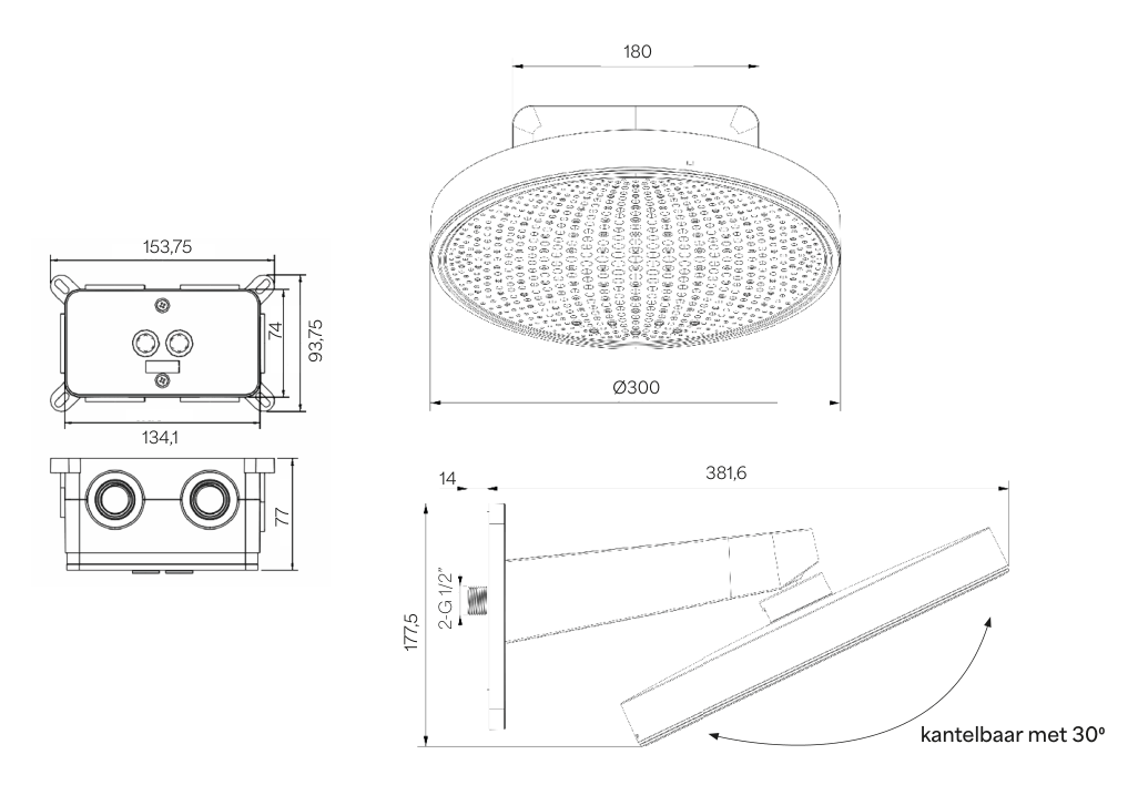 Hotbath M620 technische illustratie; gekozen kleur niet weergegeven