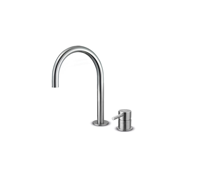 JEE-O slimline 2-gats wastafelkraan laag Geborsteld 800-1790