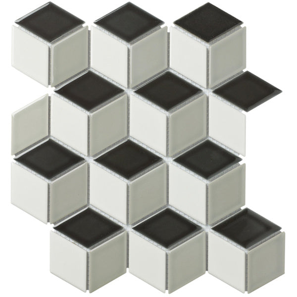 The Mosaic Factory Paris Cubic black+white+grey Glossy 48x81mm - PACUMIX1