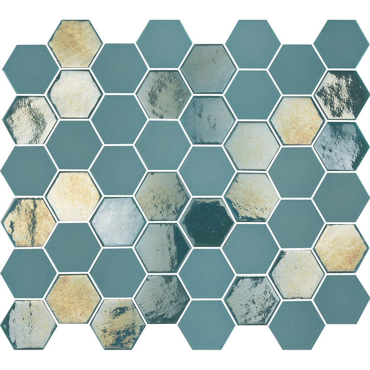 The Mosaic Factory Valencia Recycled glass Turquoise Matt & Glossy 43x50mm - VAL125