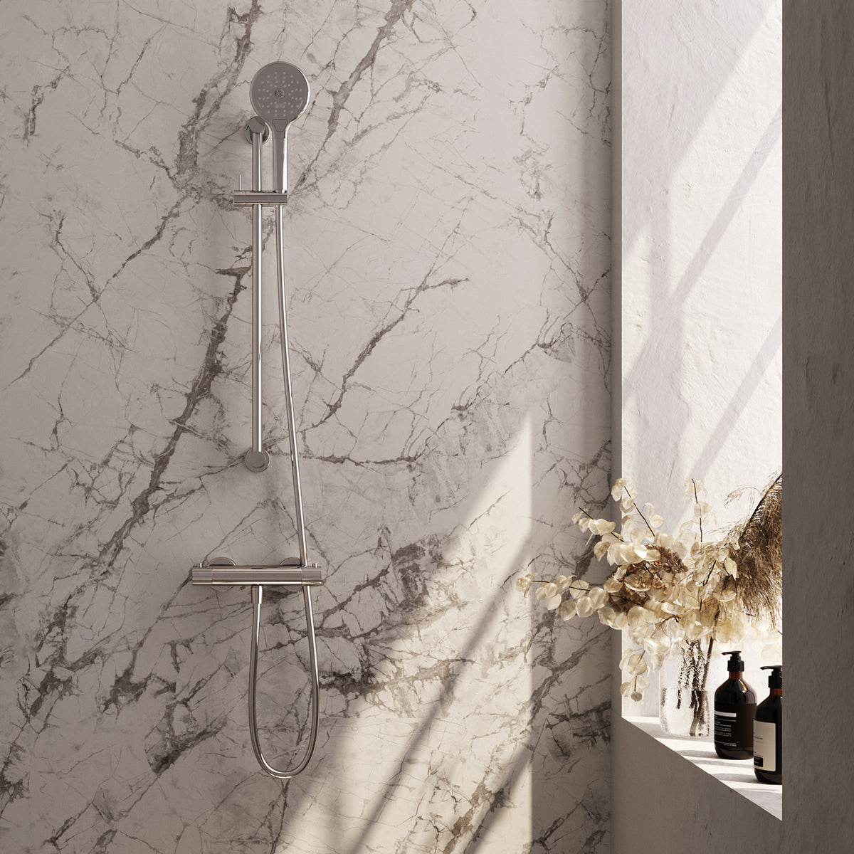 Brauer Stripe opbouw douchethermostaat met glijstang - Chroom - 3-standen handdouche - 5-CE-346