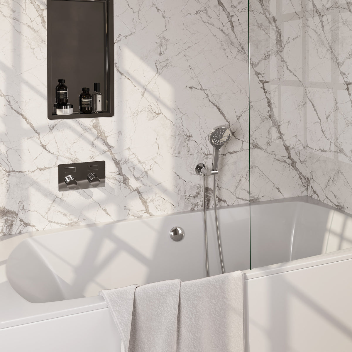 Brauer Stripe inbouw badthermostaat drukknoppen met badvulcombinatie - Chroom - 3-standen handdouche - 5-CE-362