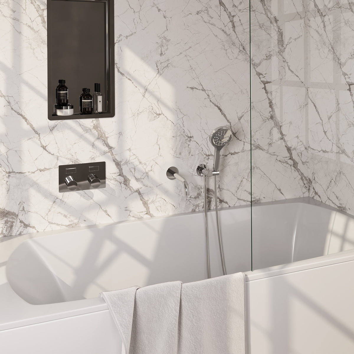 Brauer Stripe inbouw badthermostaat drukknoppen met uitloop - Chroom - 3-standen handdouche - 5-CE-364