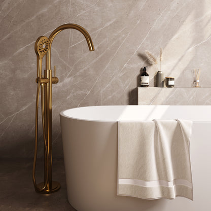 Brauer Stripe vrijstaande badmengkraan - Geborsteld goud PVD - 3-standen handdouche - 5-GG-338