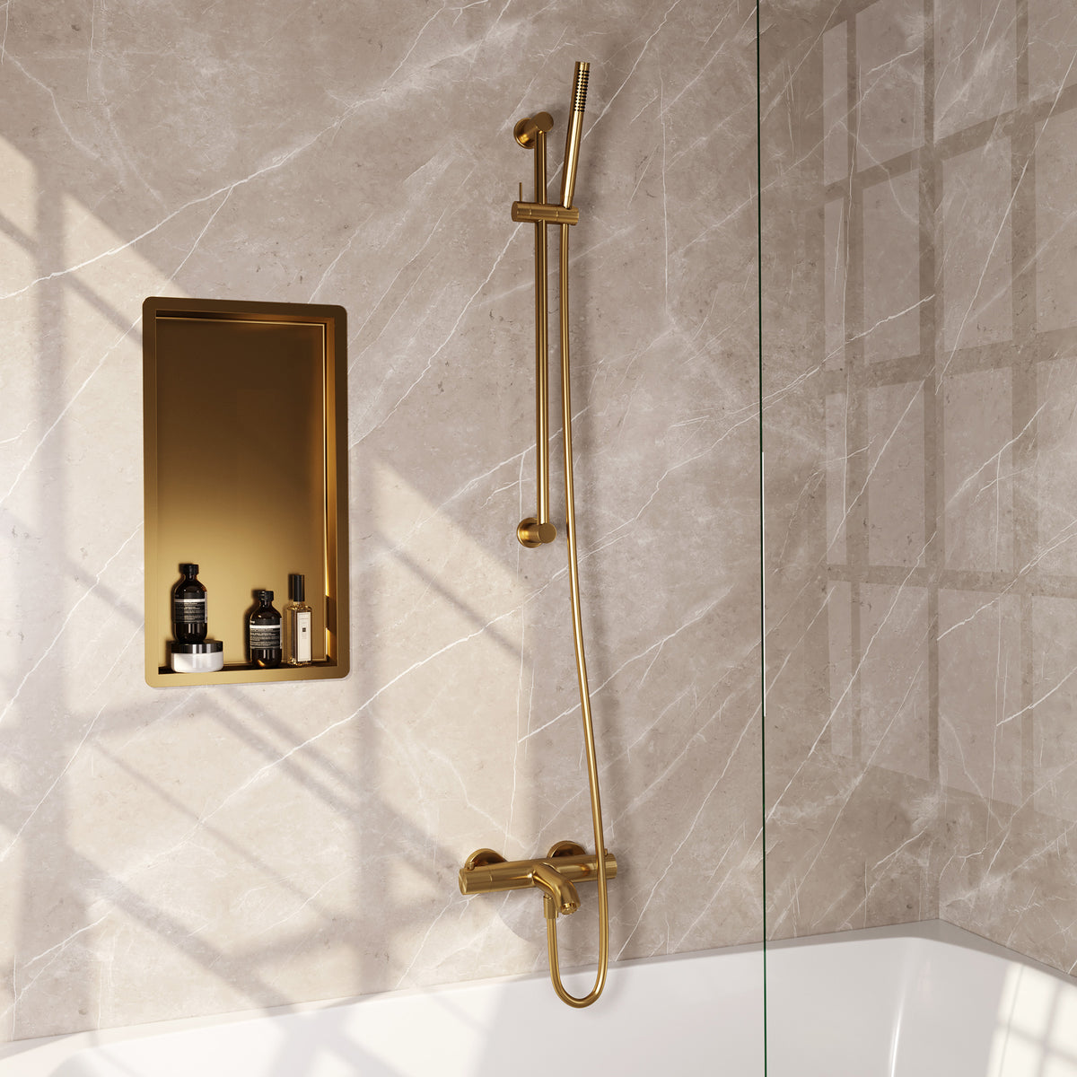 Brauer Stripe opbouw badthermostaat met glijstang - Geborsteld goud PVD - Staafmodel - 5-GG-340