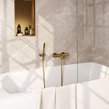 Brauer Stripe opbouw badthermostaat met wandhouder - Geborsteld goud PVD - Staafmodel - 5-GG-342