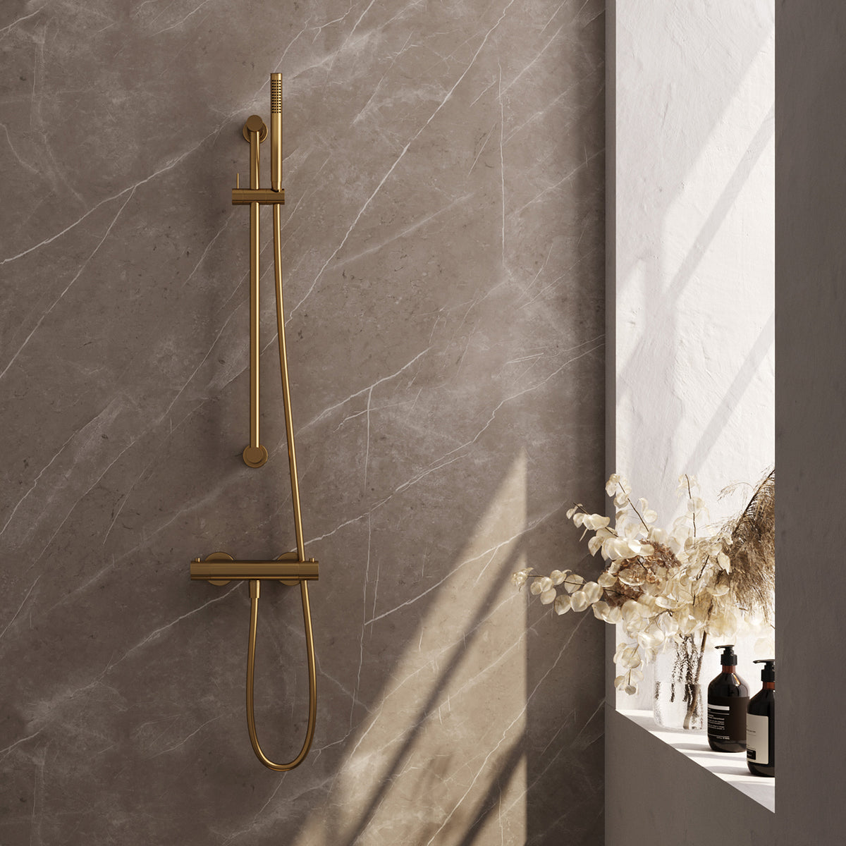 Brauer Stripe opbouw douchethermostaat met glijstang - Geborsteld goud PVD - Staafmodel - 5-GG-345