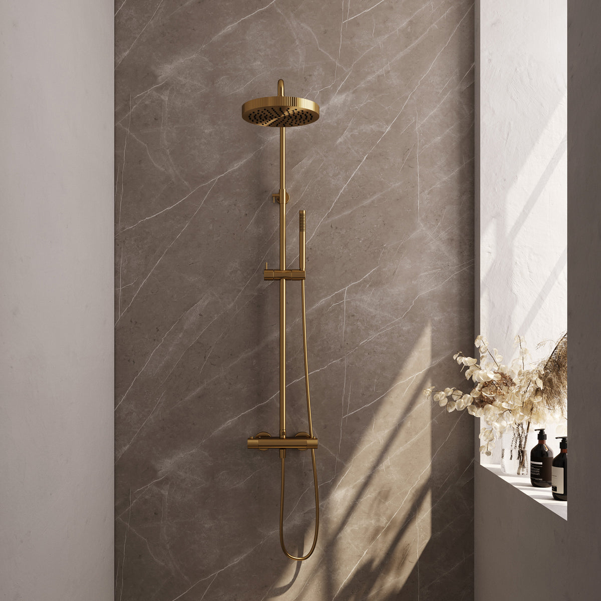 Brauer Stripe opbouw thermostatische regendouche - Geborsteld goud PVD - Staafmodel - 5-GG-348