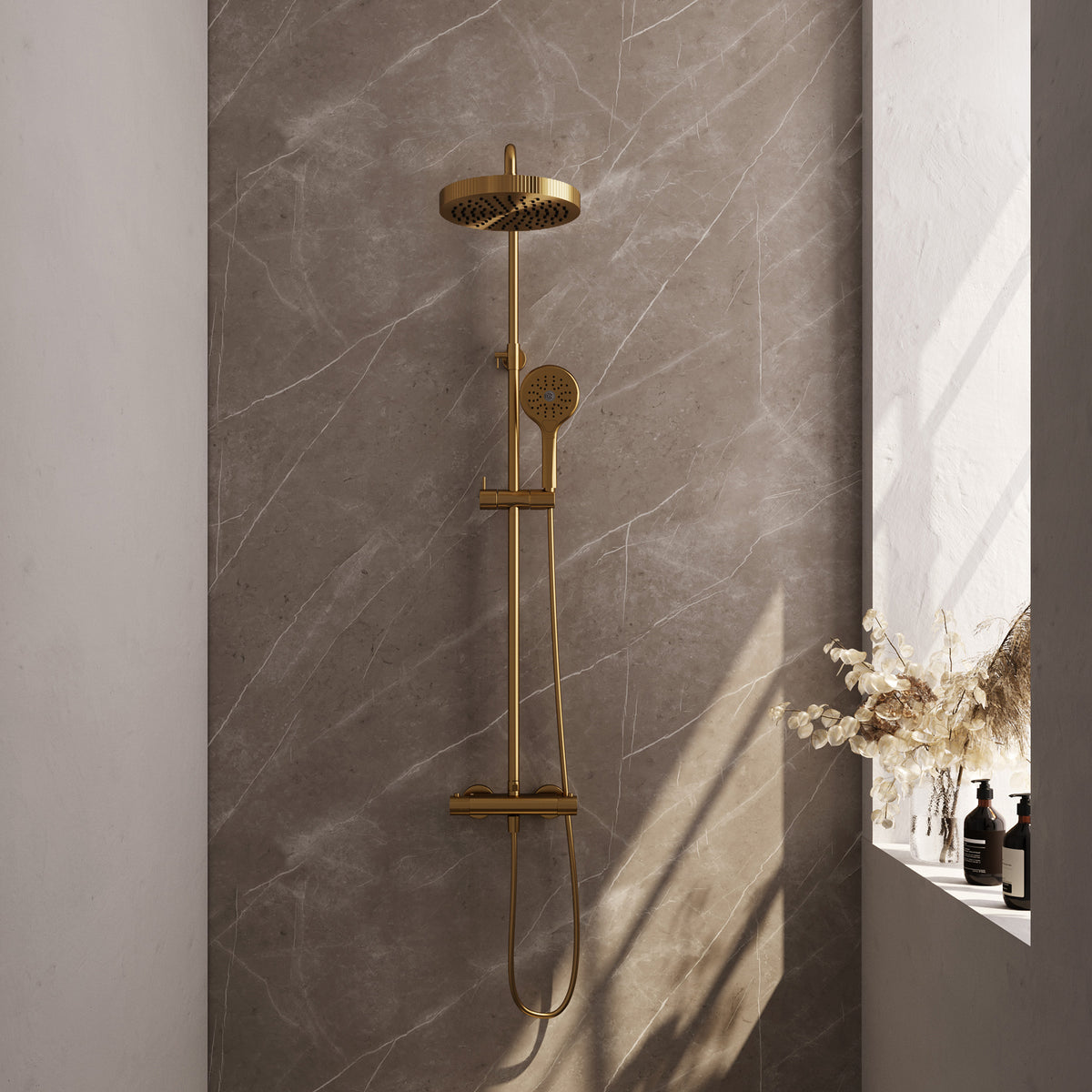 Brauer Stripe opbouw thermostatische regendouche - Geborsteld goud PVD - 3-standen handdouche - 5-GG-349