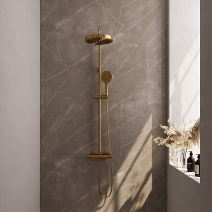 Brauer Stripe opbouw thermostatische regendouche - Geborsteld goud PVD - 3-standen handdouche - 5-GG-349