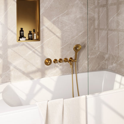 Brauer Stripe inbouw badthermostaat met uitloop - Geborsteld goud PVD - 3-standen handdouche - 5-GG-358