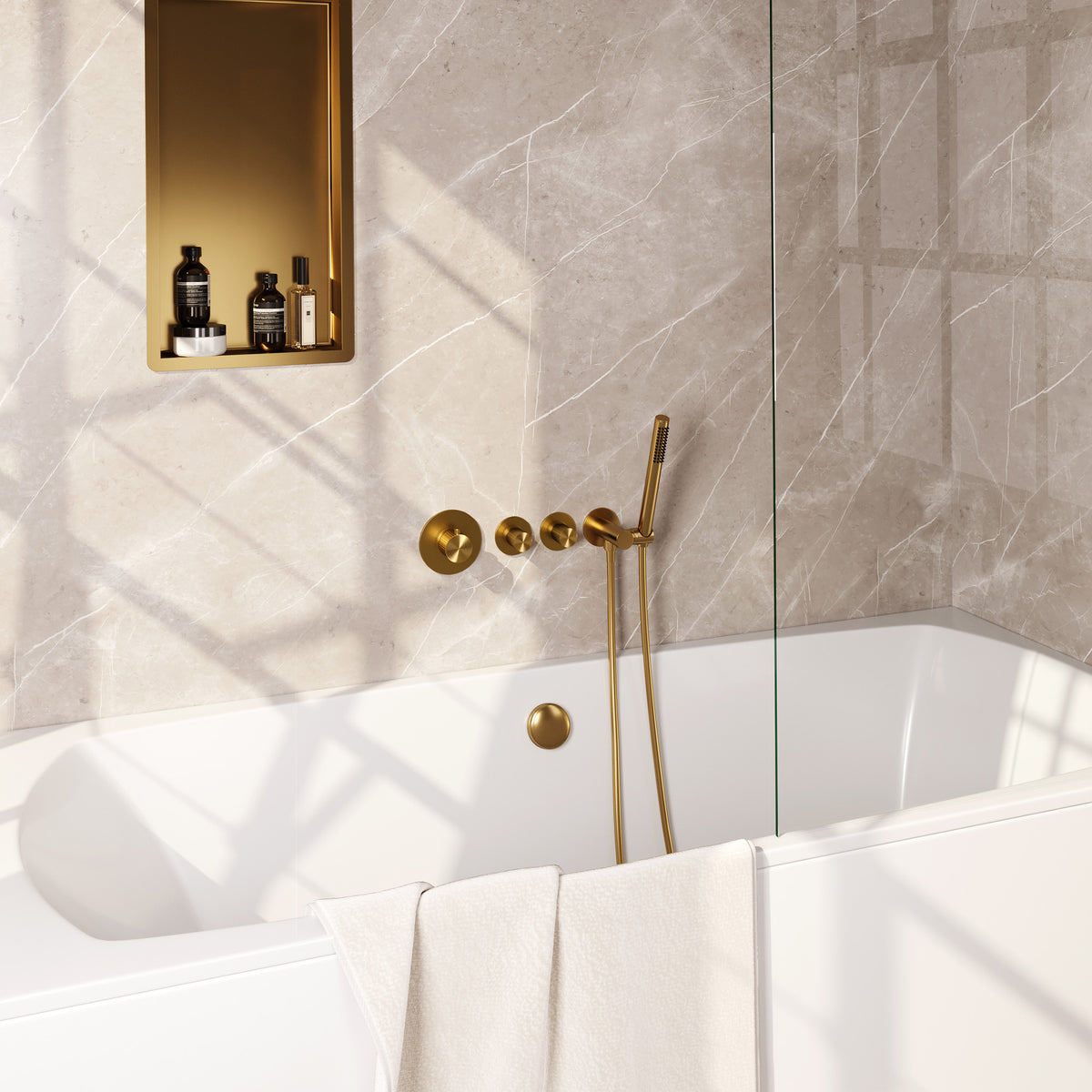 Brauer Stripe inbouw badthermostaat met badvulcombinatie - Geborsteld goud PVD - Staafmodel - 5-GG-359