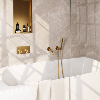 Brauer Stripe inbouw badthermostaat drukknoppen met uitloop - Geborsteld goud PVD - Staafmodel - 5-GG-363