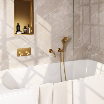 Brauer Stripe inbouw badthermostaat drukknoppen met uitloop - Geborsteld goud PVD - 3-standen handdouche - 5-GG-364