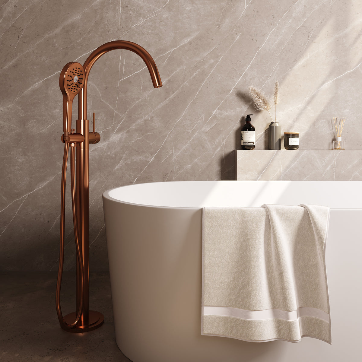 Brauer Stripe vrijstaande badmengkraan - Geborsteld koper PVD - 3-standen handdouche - 5-GK-338