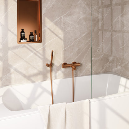 Brauer Stripe opbouw badthermostaat met wandhouder - Geborsteld koper PVD - Staafmodel - 5-GK-342