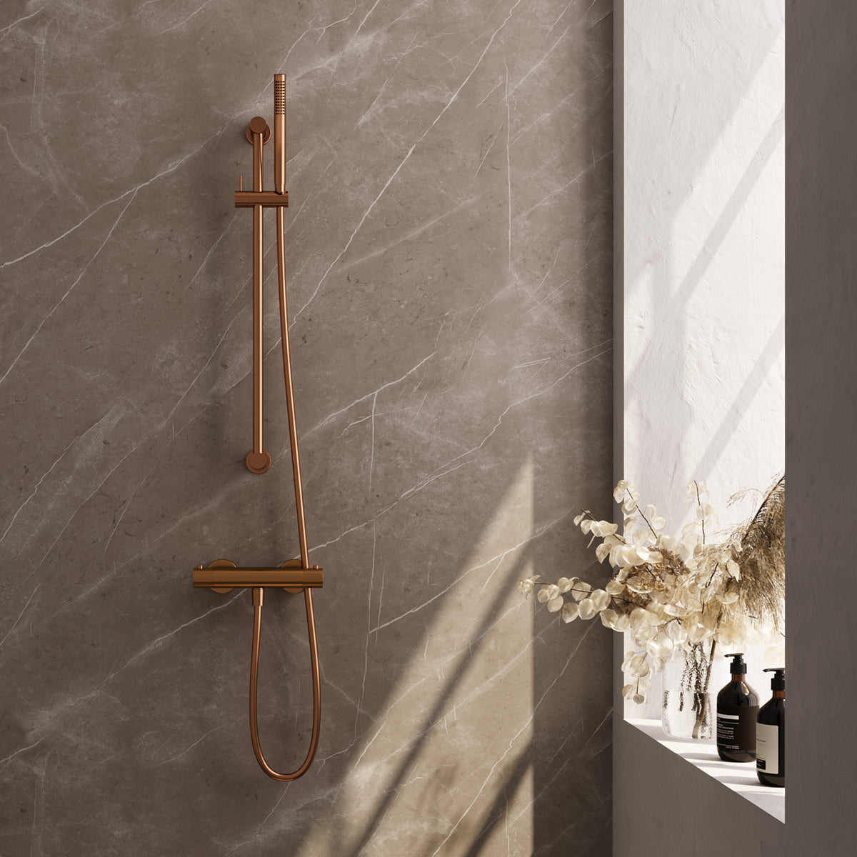 Brauer Stripe opbouw douchethermostaat met glijstang - Geborsteld koper PVD - Staafmodel - 5-GK-345