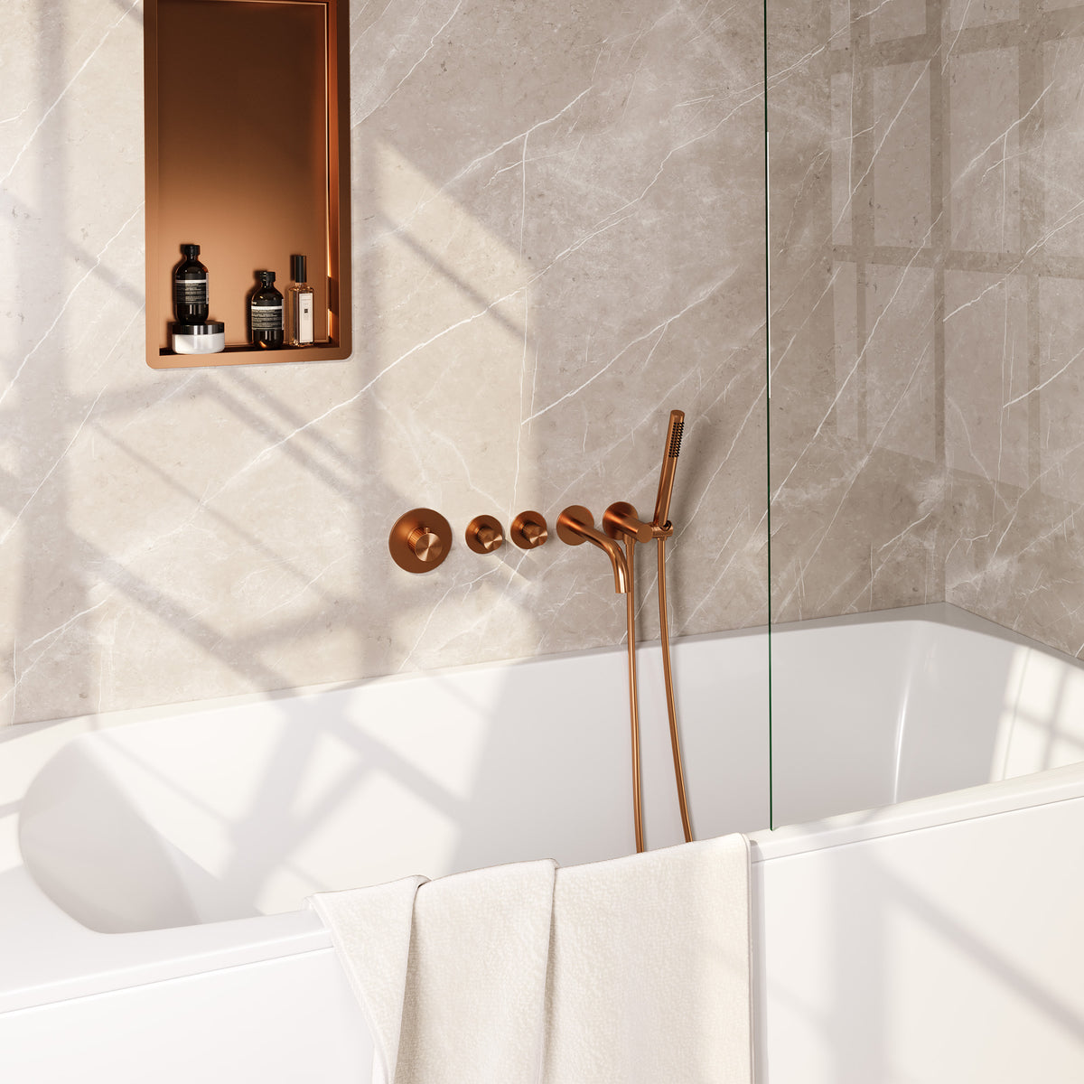 Brauer Stripe inbouw badthermostaat met uitloop - Geborsteld koper PVD - Staafmodel - 5-GK-357