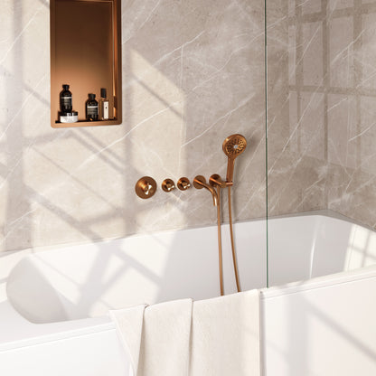 Brauer Stripe inbouw badthermostaat met uitloop - Geborsteld koper PVD - 3-standen handdouche - 5-GK-358