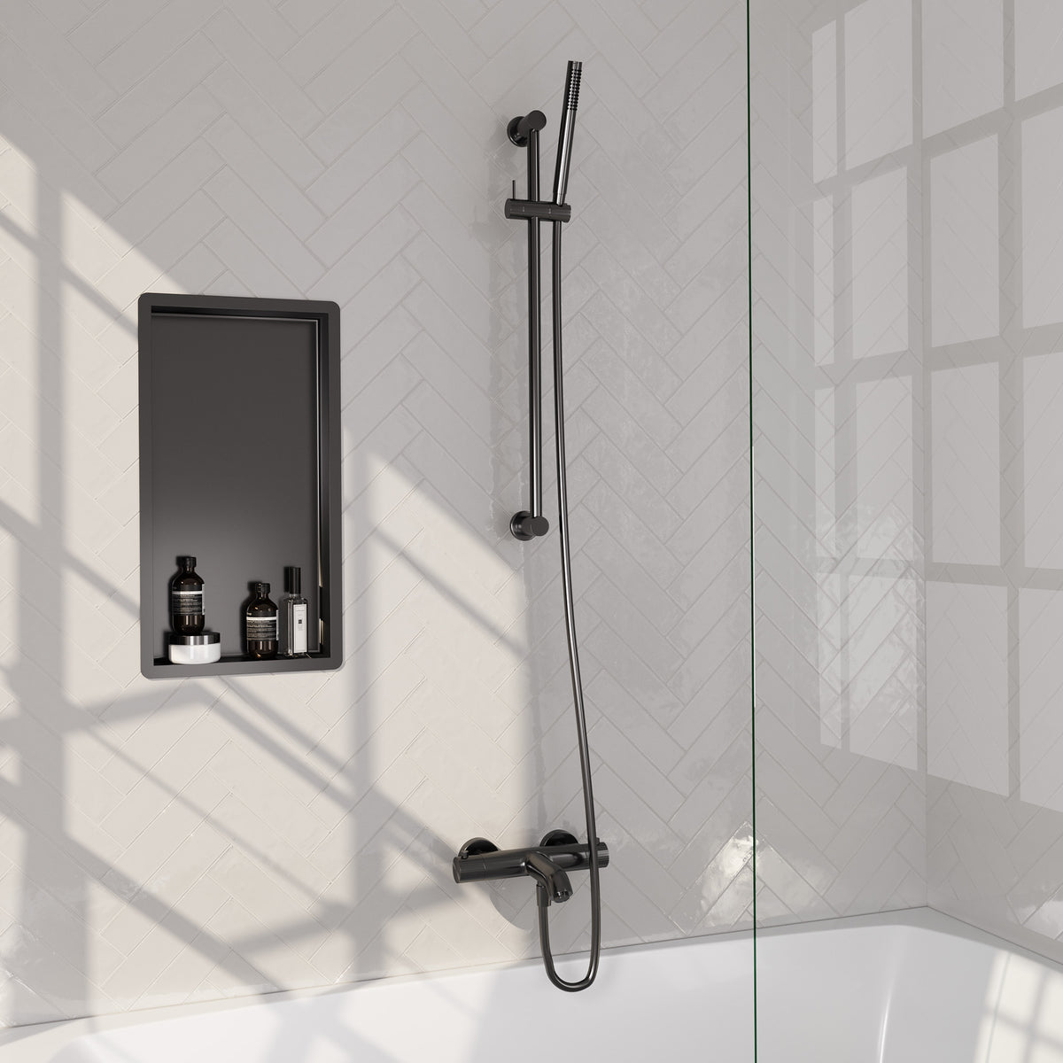 Brauer Stripe opbouw badthermostaat met glijstang - Geborsteld gunmetal PVD - Staafmodel - 5-GM-340