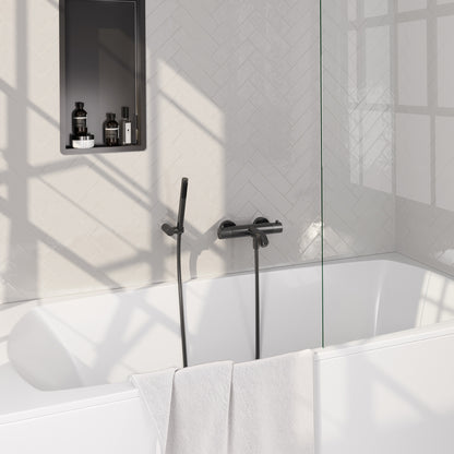 Brauer Stripe opbouw badthermostaat met wandhouder - Geborsteld gunmetal PVD - Staafmodel - 5-GM-342