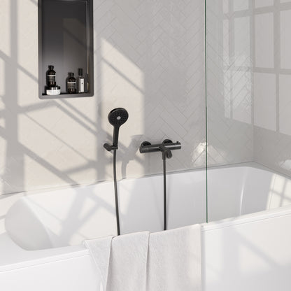 Brauer Stripe opbouw badthermostaat met wandhouder - Geborsteld gunmetal PVD - 3-standen handdouche - 5-GM-343