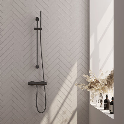 Brauer Stripe opbouw douchethermostaat met glijstang - Geborsteld gunmetal PVD - Staafmodel - 5-GM-345