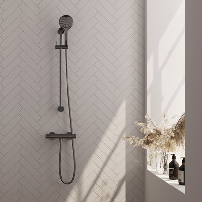 Brauer Stripe opbouw douchethermostaat met glijstang - Geborsteld gunmetal PVD - 3-standen handdouche - 5-GM-346