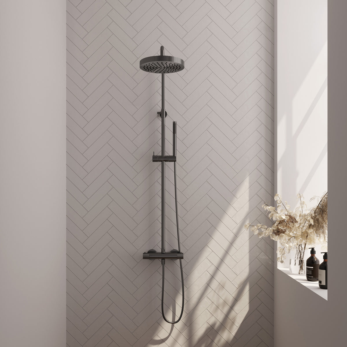 Brauer Stripe opbouw thermostatische regendouche - Geborsteld gunmetal PVD - Staafmodel - 5-GM-348
