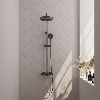 Brauer Stripe opbouw thermostatische regendouche - Geborsteld gunmetal PVD - 3-standen handdouche - 5-GM-349