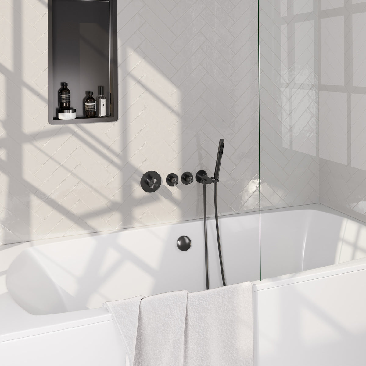 Brauer Stripe inbouw badthermostaat met badvulcombinatie - Geborsteld gunmetal PVD - Staafmodel - 5-GM-359