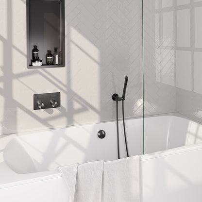 Brauer Stripe inbouw badthermostaat drukknoppen met badvulcombinatie - Geborsteld gunmetal PVD - Staafmodel - 5-GM-361