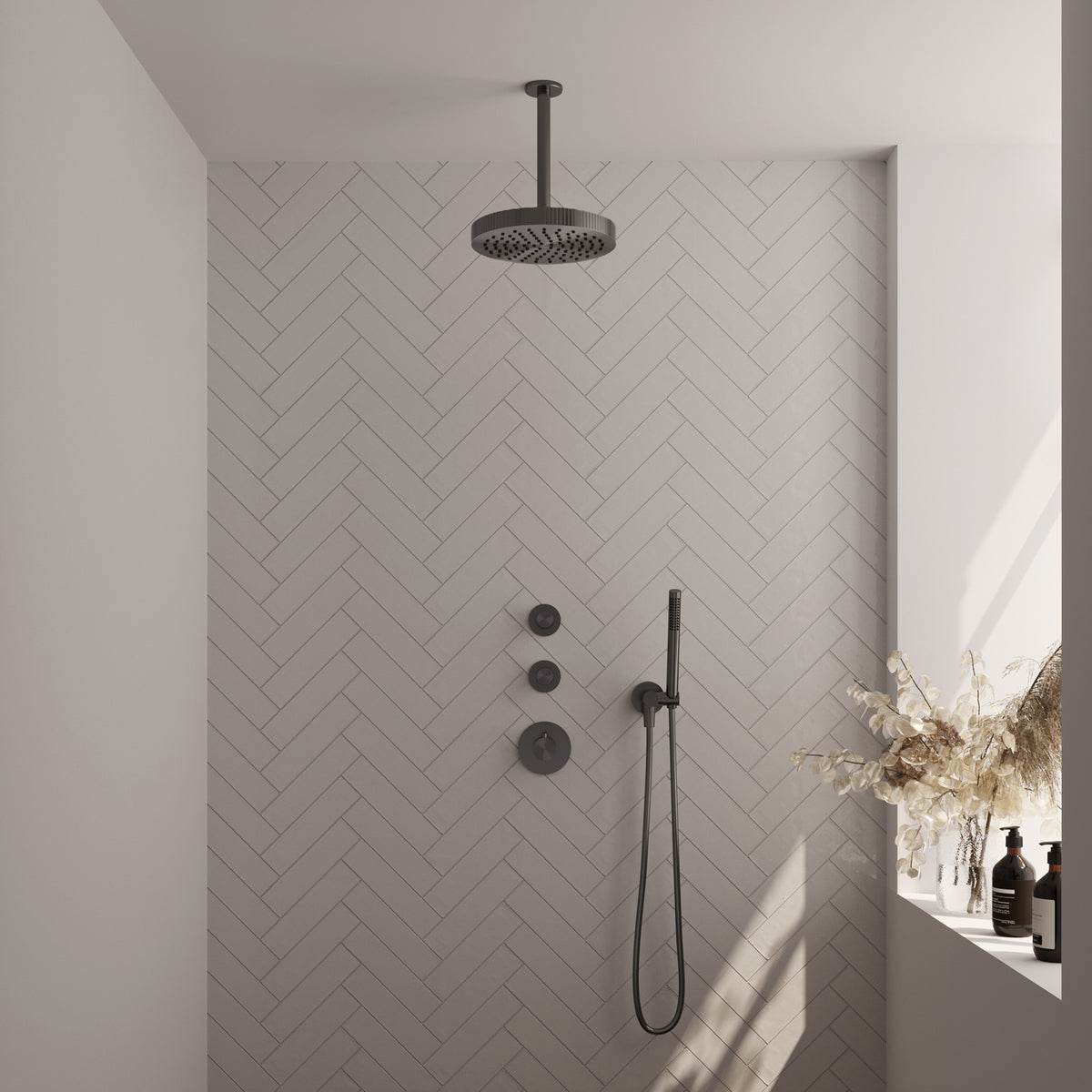 Brauer Stripe thermostatische inbouw regendouche 5-GM-369 - geborsteld gunmetal PVD