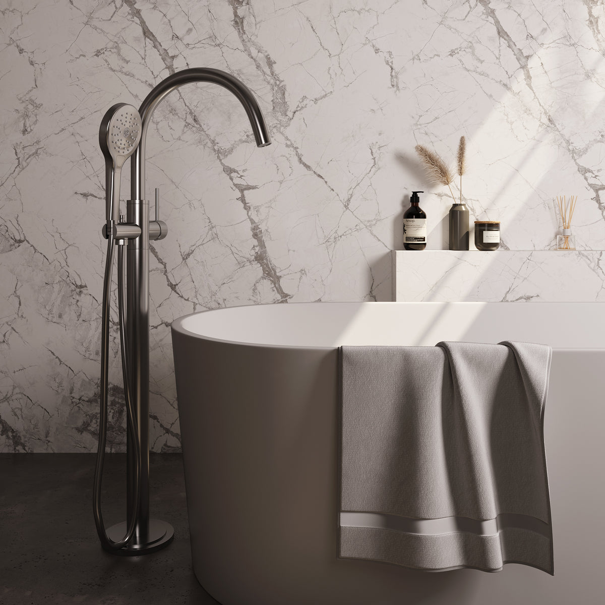 Brauer Stripe vrijstaande badmengkraan - Geborsteld RVS PVD - 3-standen handdouche - 5-NG-338