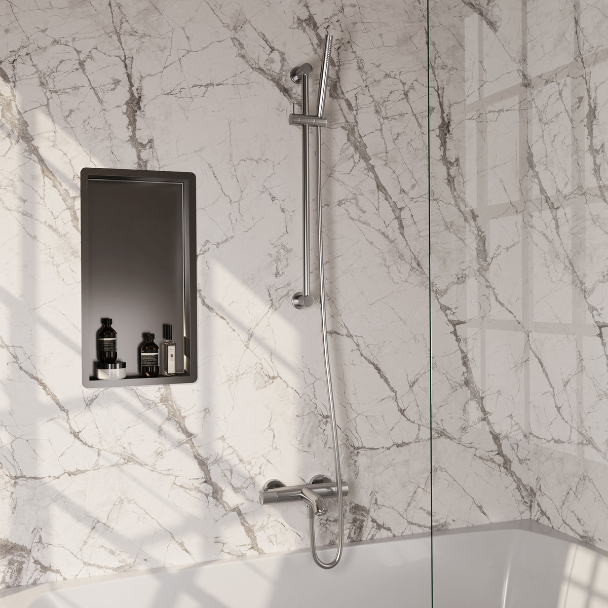 Brauer Stripe opbouw badthermostaat met glijstang - Geborsteld RVS PVD - Staafmodel - 5-NG-340