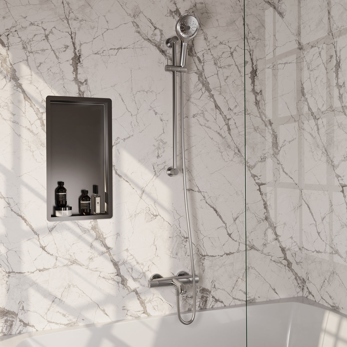 Brauer Stripe opbouw badthermostaat met glijstang - Geborsteld RVS PVD - 3-standen handdouche - 5-NG-341
