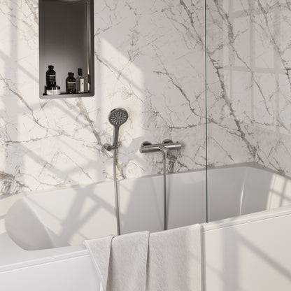 Brauer Stripe opbouw badthermostaat met wandhouder - Geborsteld RVS PVD - 3-standen handdouche - 5-NG-343