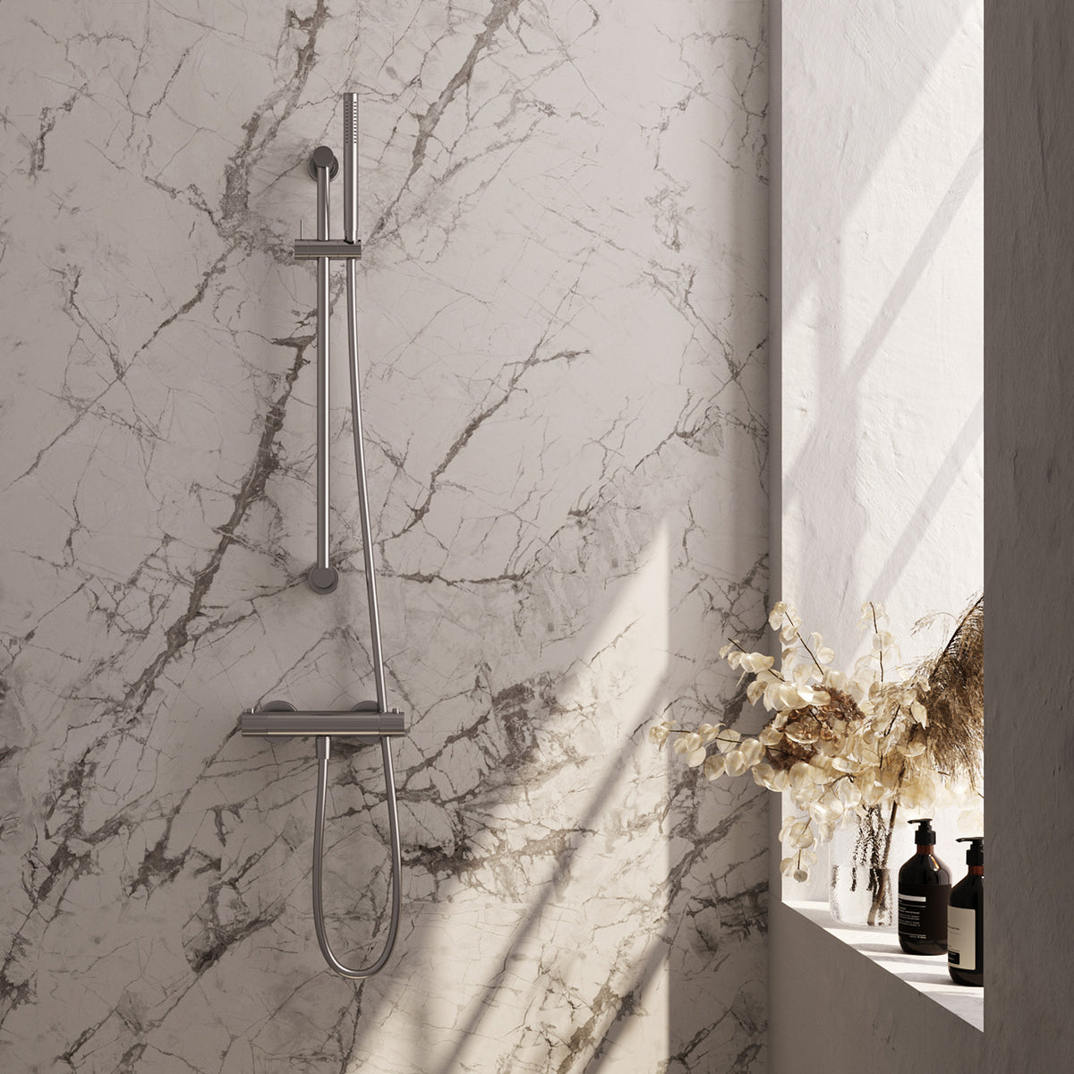 Brauer Stripe opbouw douchethermostaat met glijstang - Geborsteld RVS PVD - Staafmodel - 5-NG-345